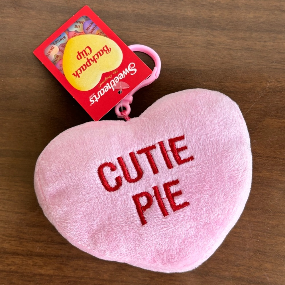 Sweethearts Candy Pink Stuffed Heart Backpack Clip New